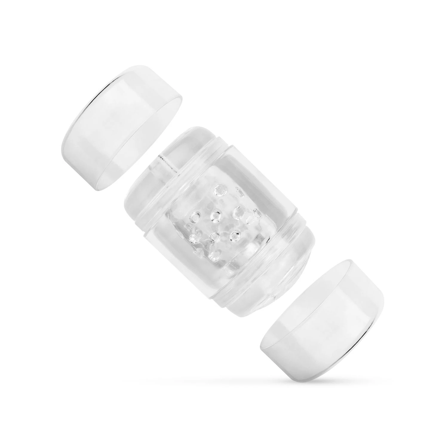 Transparante masturbator voor penis stimulatie met ribbels en noppen