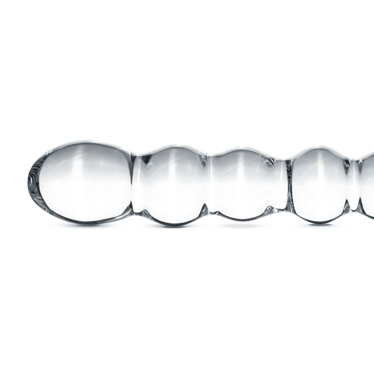 Transparante glazen dildo van Gildo met ribbels en bolvormige schacht