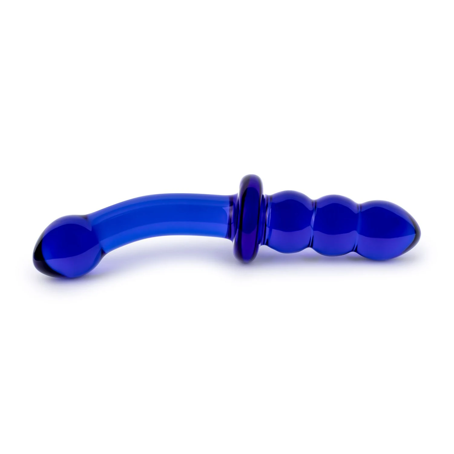 Blauwe glazen dildo 20 cm van Gildo met gladde zijde en ribbels