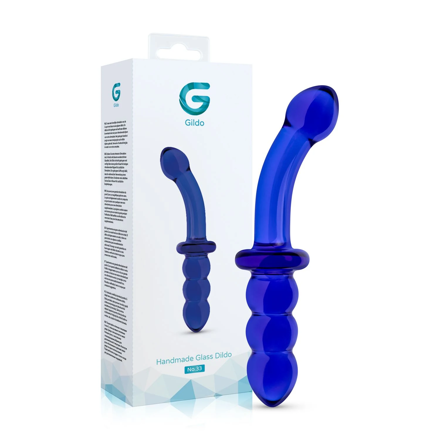 Blauwe glazen dildo met invoerdiepte 90 mm en gewicht 204 gram