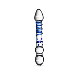 Gildo glazen dubbele dildo No. 21 van 19 cm met transparant glas en diepblauwe details