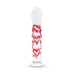 Gildo glazen G-spot prostaat dildo met rode hartjes, 17 cm