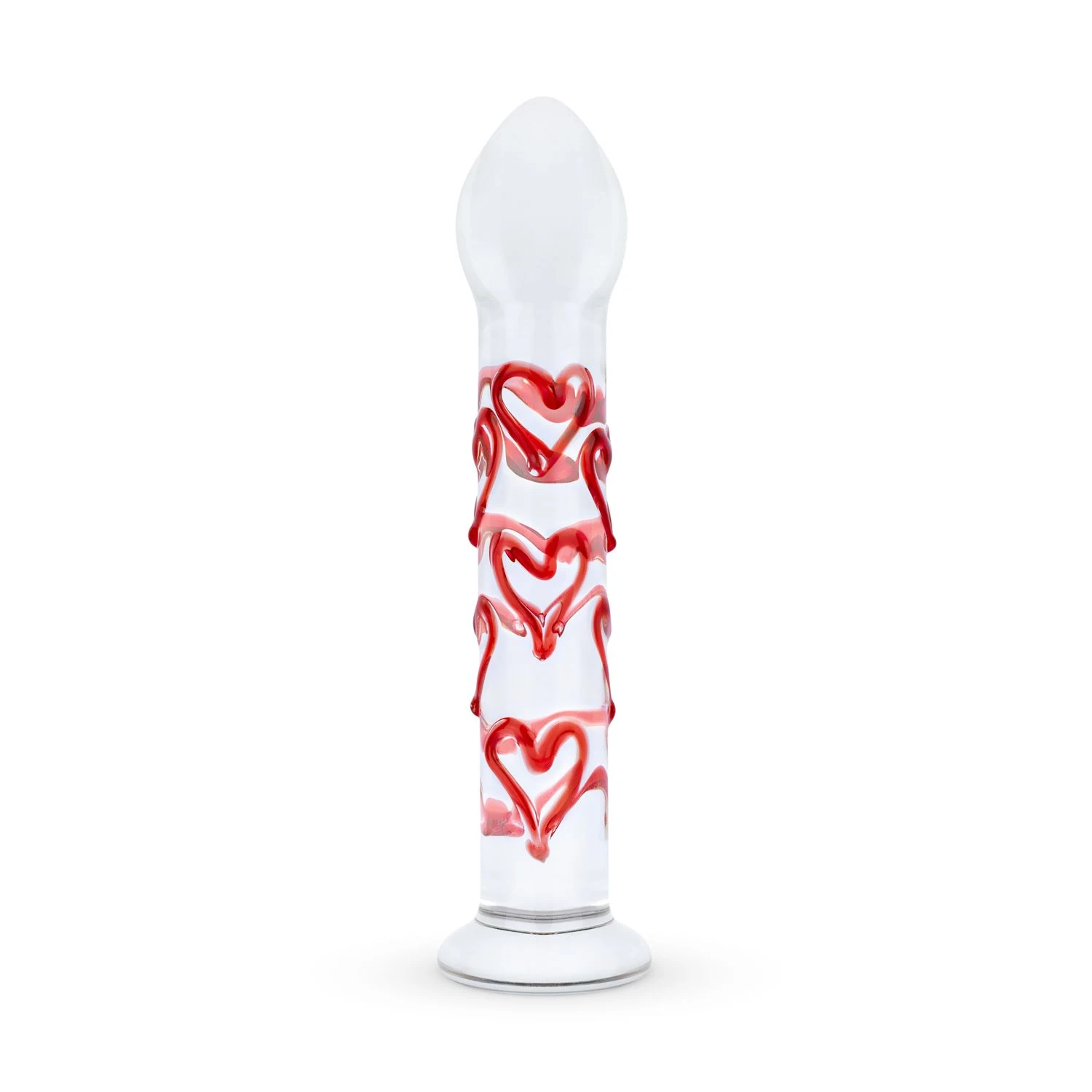 Gildo glazen G-spot prostaat dildo met rode hartjes, 17 cm