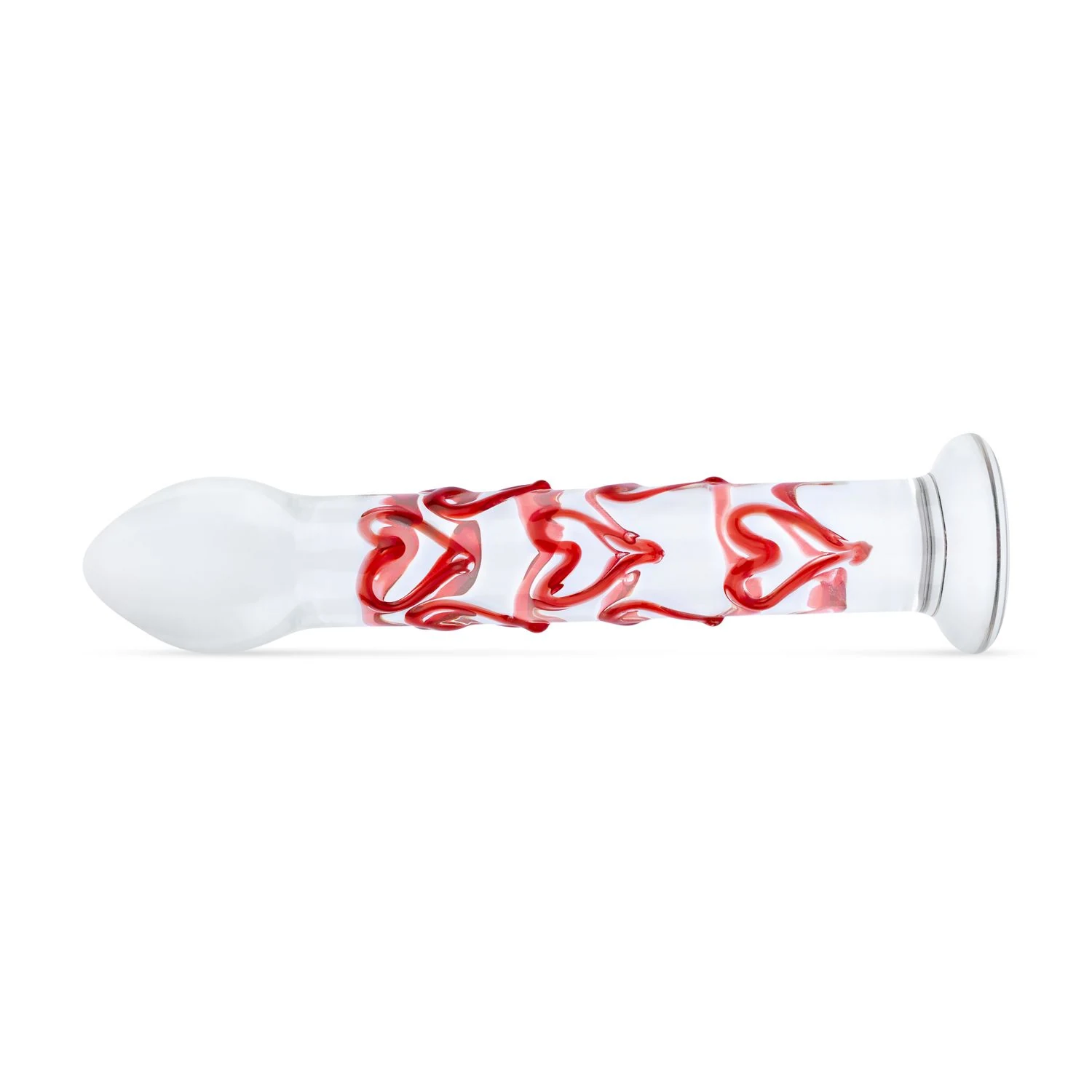 Transparante glazen G-spot prostaat dildo van Gildo met rood hartjespatroon