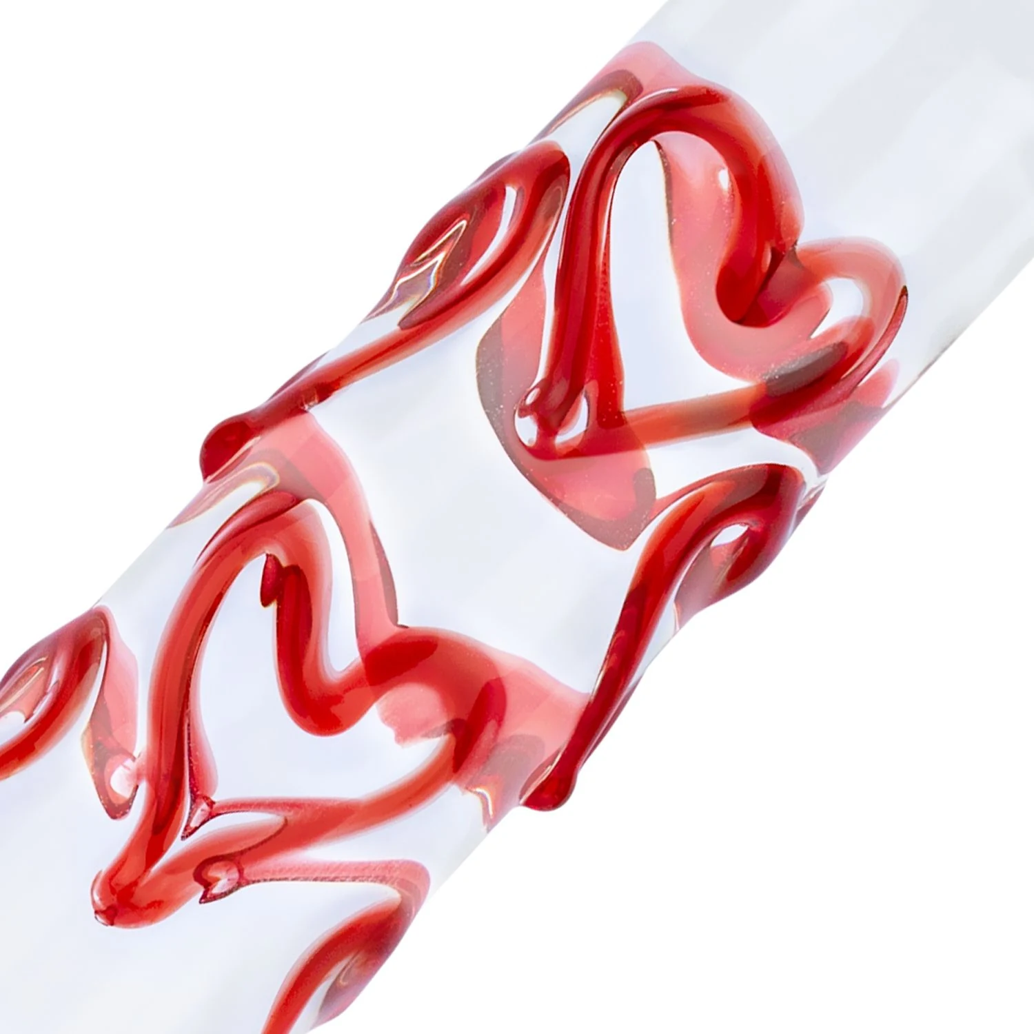 Premium glazen dildo met rode hartjes voor Temperature Play