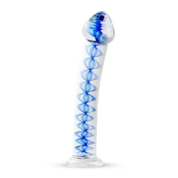 Gildo glazen G-spot prostaat dildo No. 4 van transparant glas met blauwe spiraal, 17,5 cm
