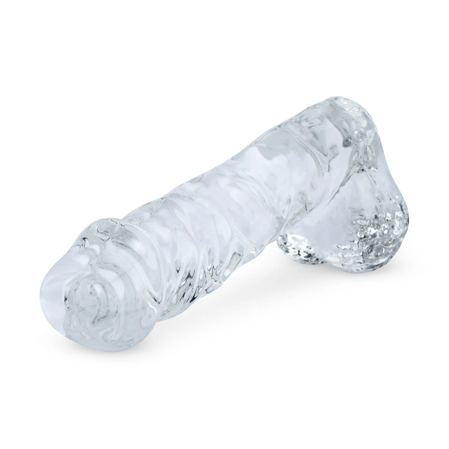 Transparante glazen dildo 18 cm met realistisch design en aders
