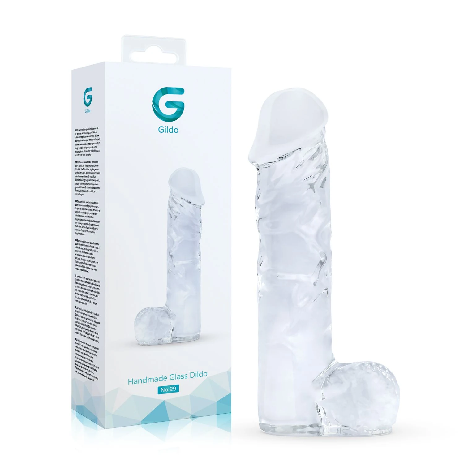 Glazen dildo 18 cm met 135 mm invoerdiepte en geaderde structuur