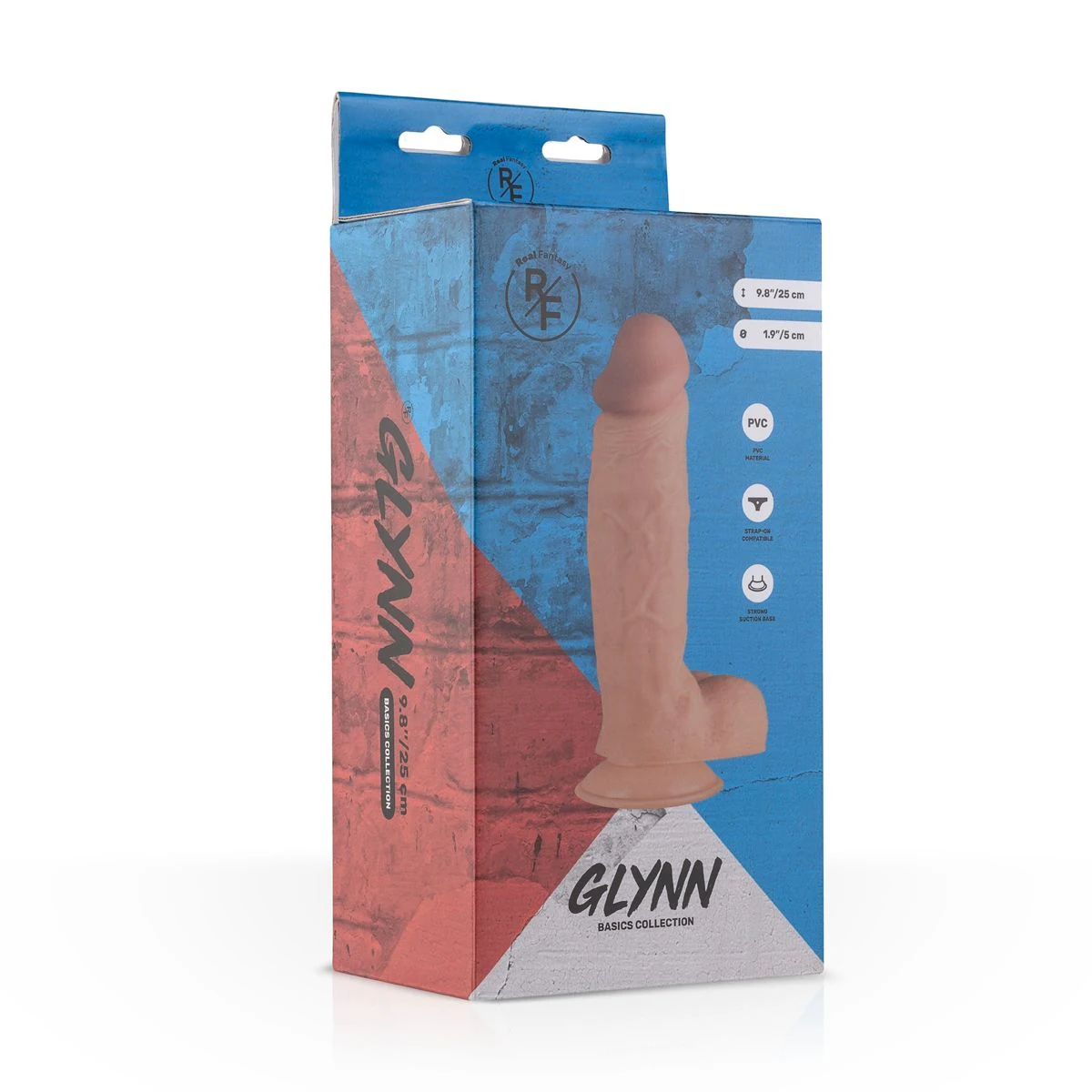 Glynn 25 cm realistische dildo met aders, balzak en beige kleur