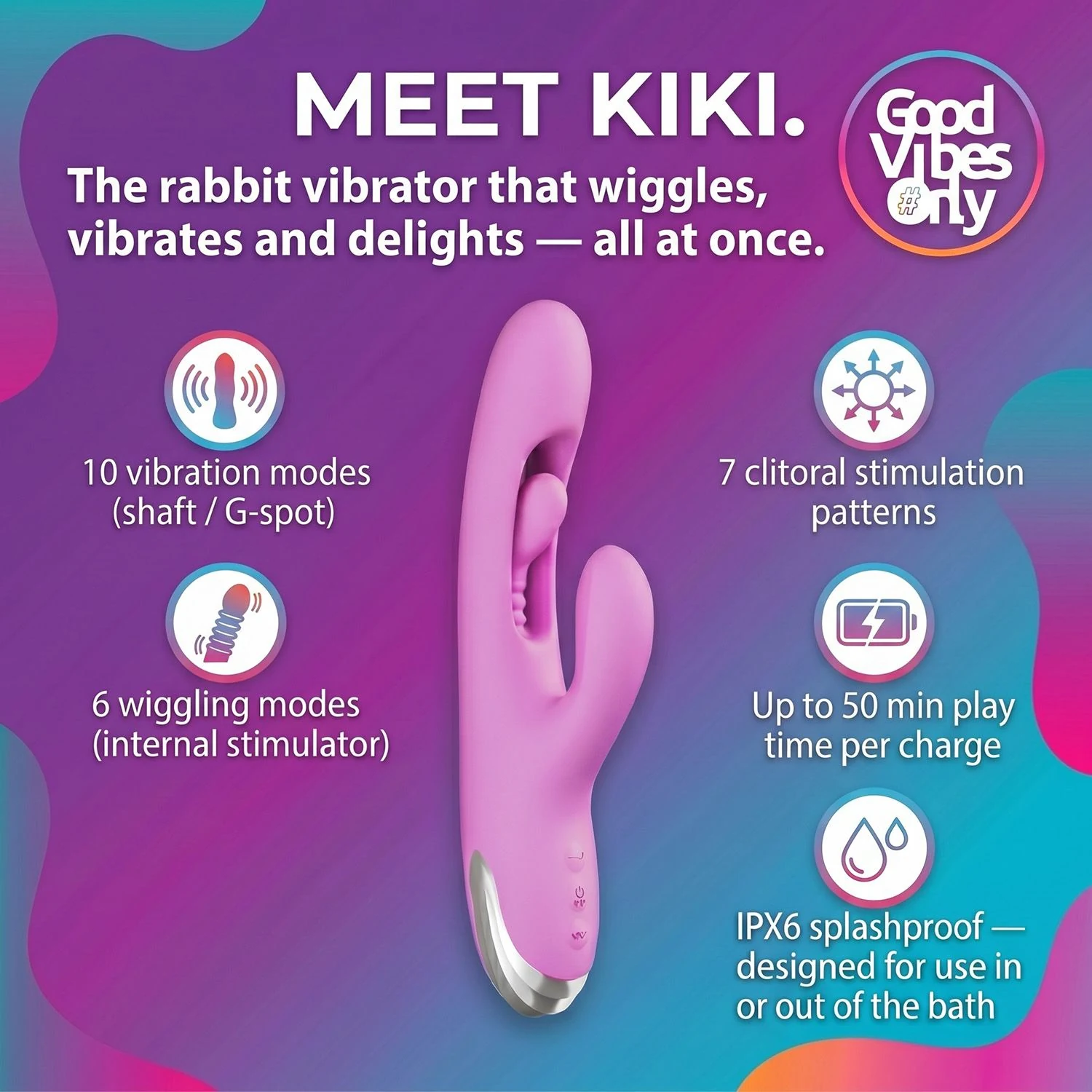 Rabbit vibrator paars van Good Vibes Only met bewegende tip voor G-spot stimulatie