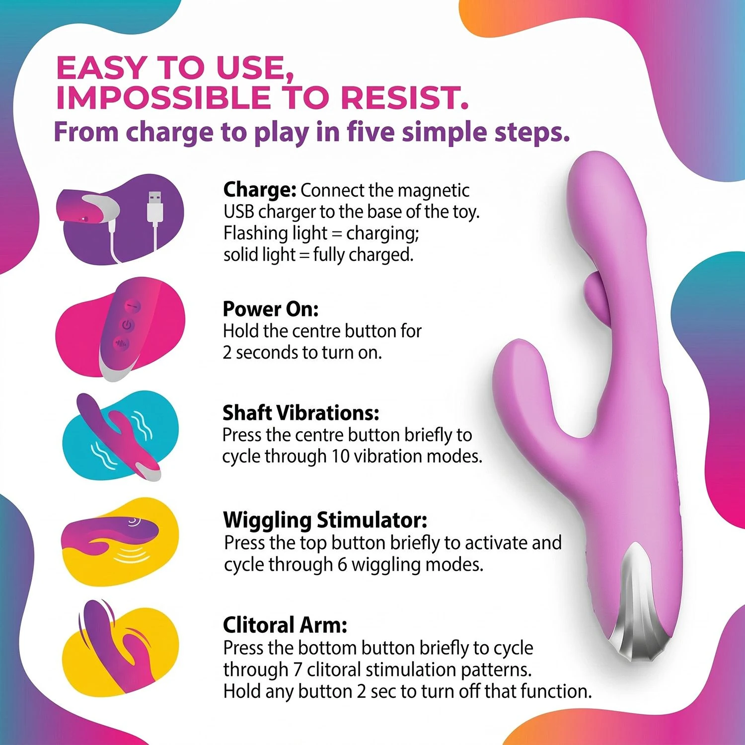 Paarse rabbit vibrator met 23 stimulatiecombinaties voor G-spot en clitoris