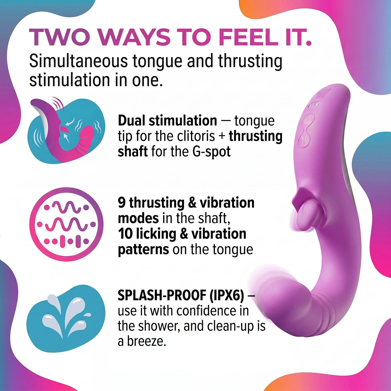 Good Vibes Only thrusting tong vibrator met vibratie en stoten pulseren