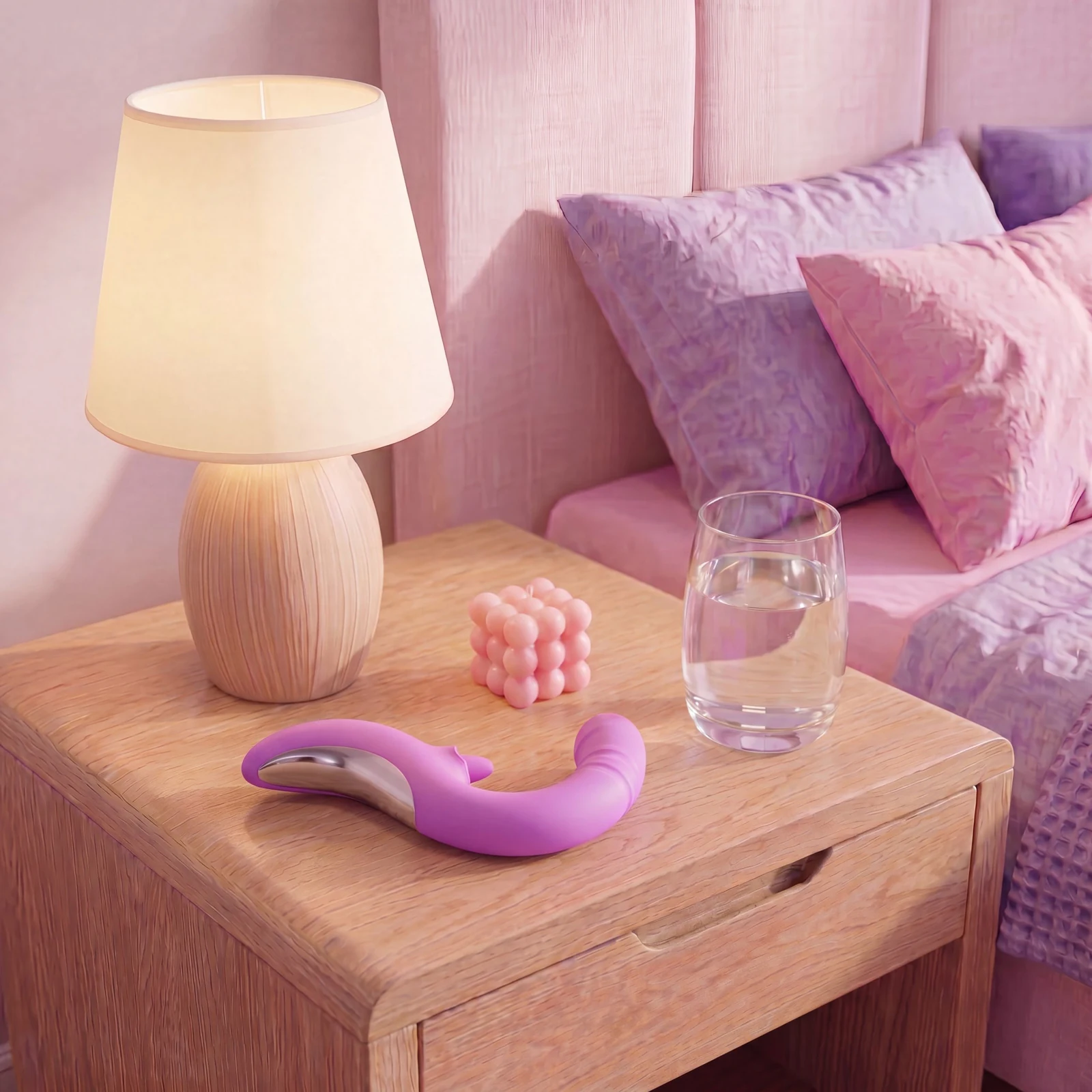 Thrusting tong vibrator roze met pushbutton bediening en 3 motoren