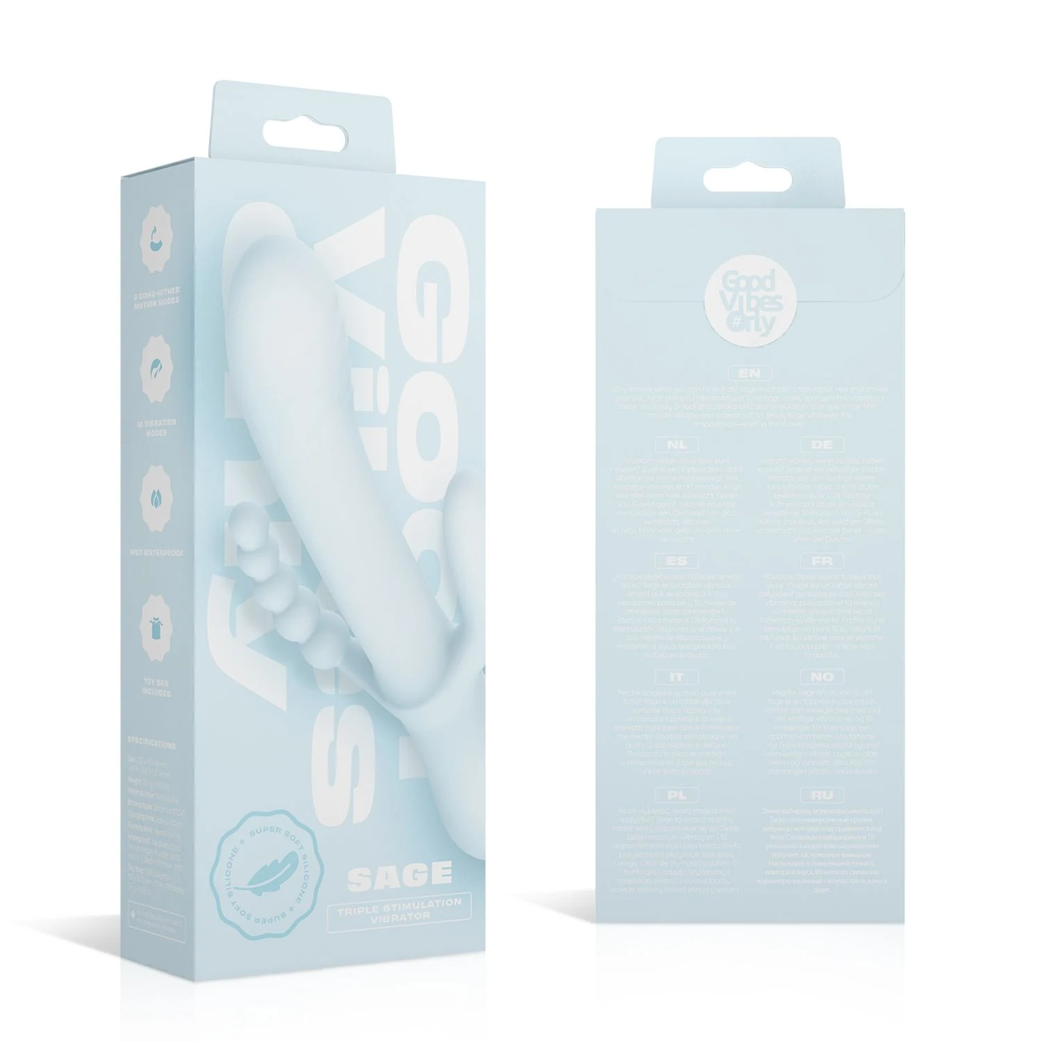 Good Vibes Only Triple Stimulation Vibe blauw met opbergzakje