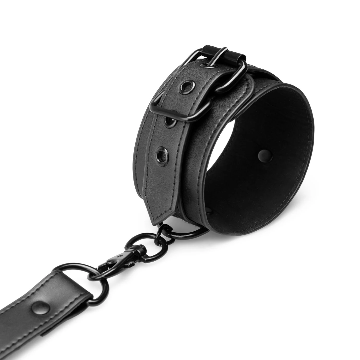 Zwarte bondage hogtie set met handboeien en enkelboeien