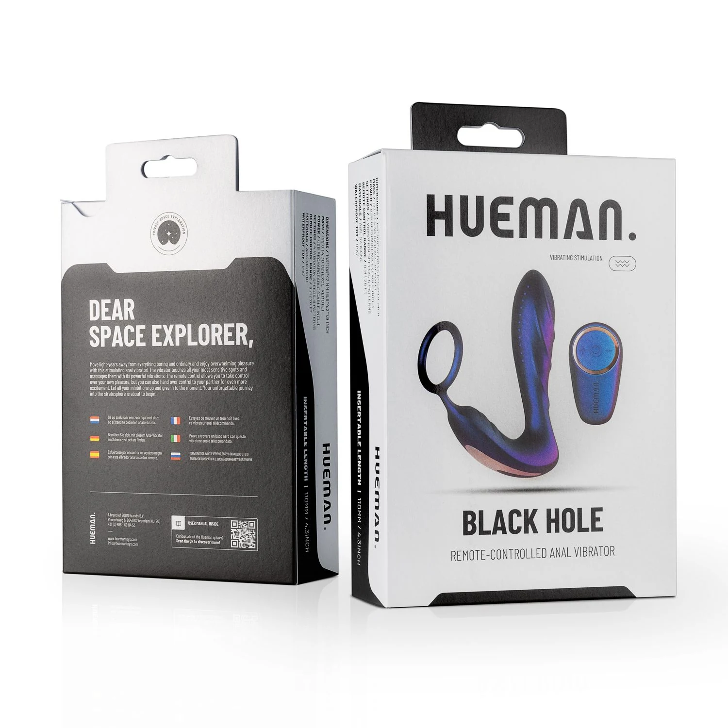 Hueman Black Hole anaal vibrator met cockring, SKU HUE010