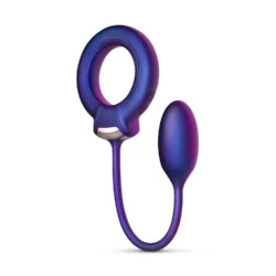 Hueman cockring met anaal bal in paars siliconen, USB-oplaadbaar
