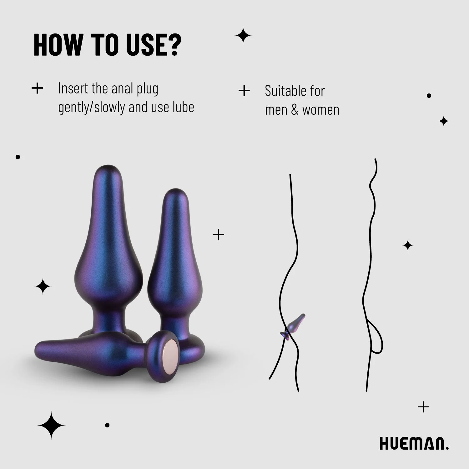 Hueman Comets Buttplug Set voor beginners met klein, medium en groot formaat