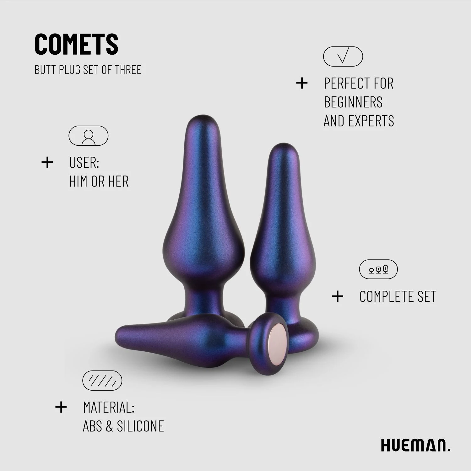 Hueman Comets Buttplug Set met taps toelopende schacht