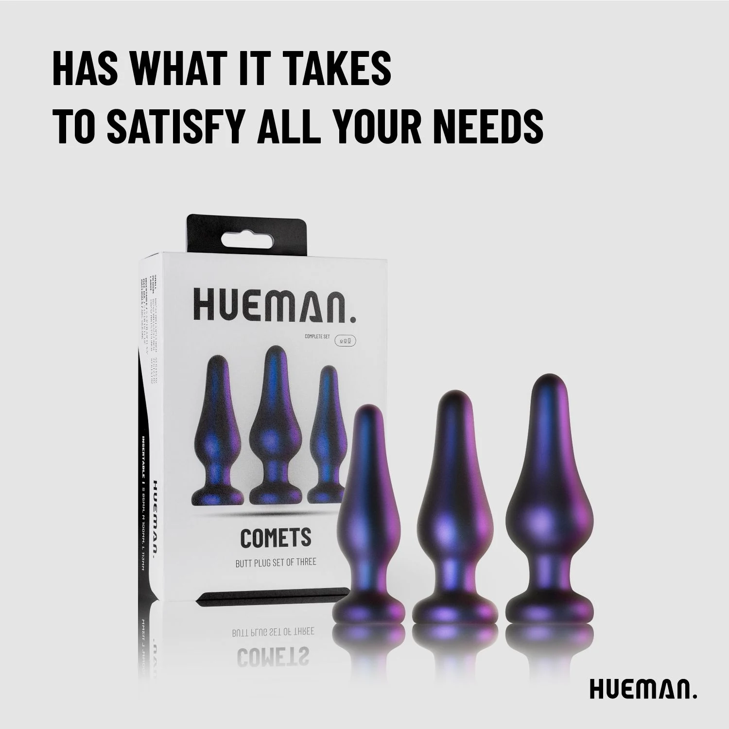 Hueman Comets Buttplug Set met platte onderkant