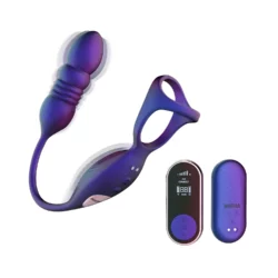 Hueman Deep Impact Cock- & Ballring paars met stotende prostaatstimulator