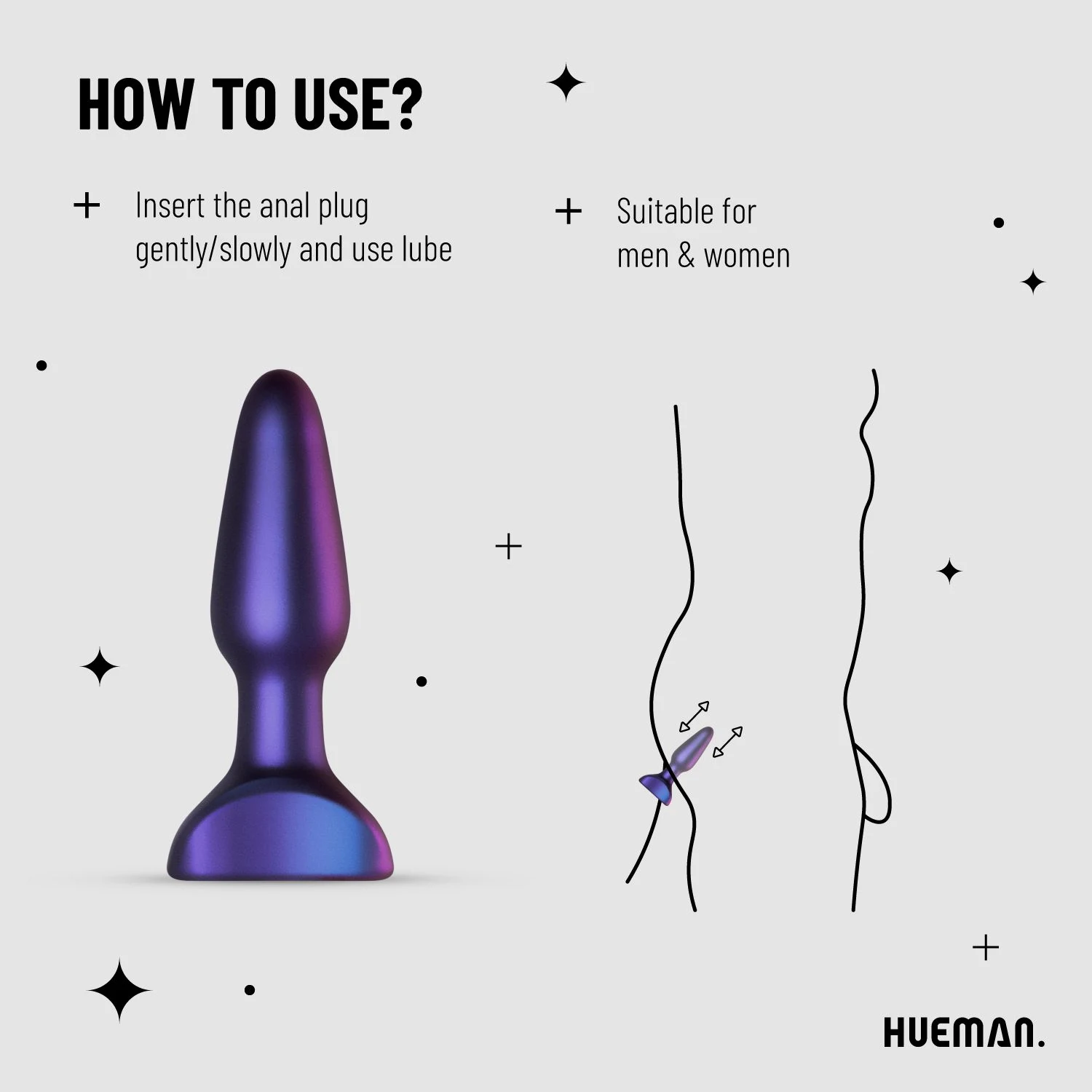 Paarse Hueman Space Force buttplug met vibratie en pulsatie
