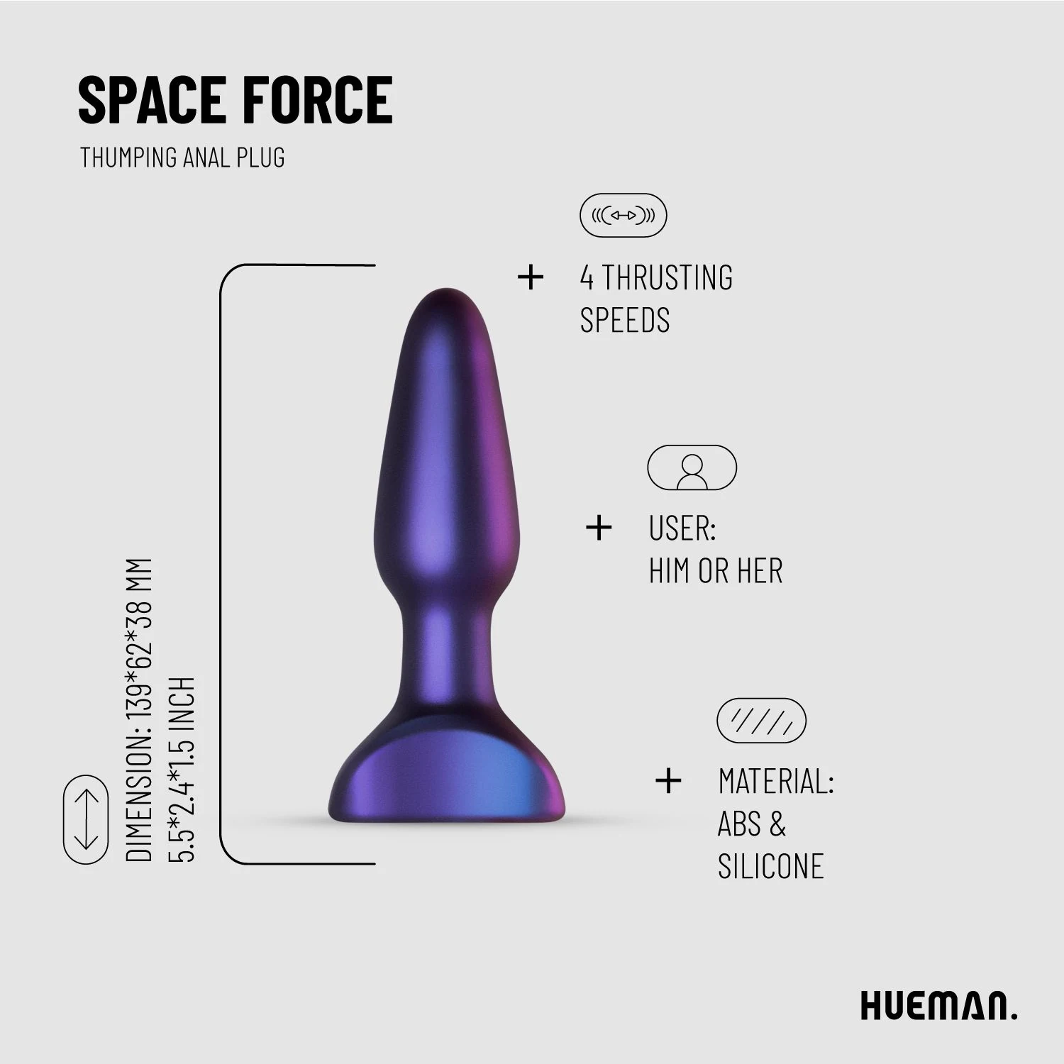 Oplaadbare vibrerende buttplug met usb-oplaadkabel van Hueman