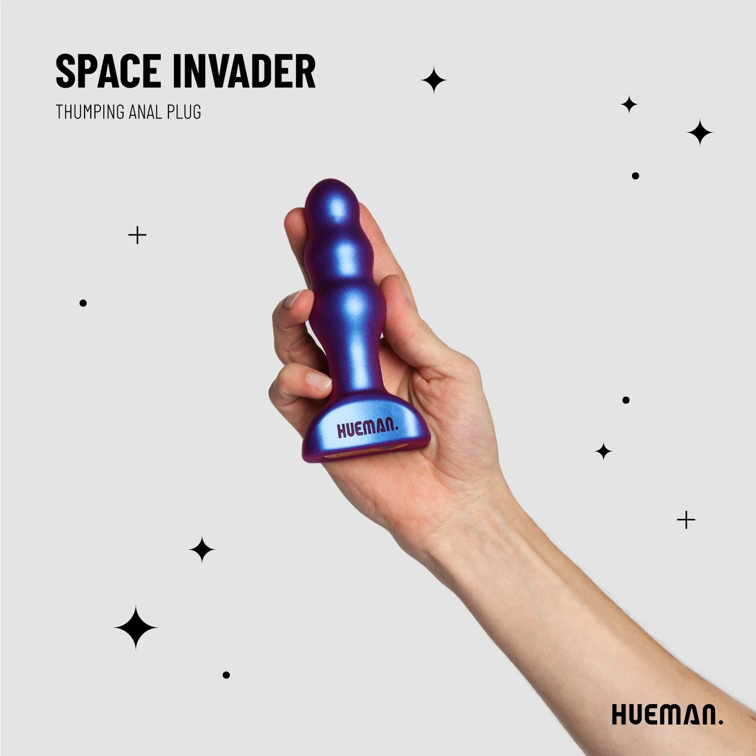 Vibrerende buttplug van Hueman met 4 standen en geribbelde schacht
