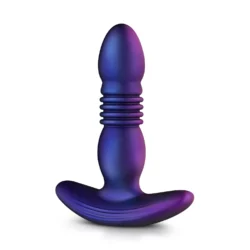 Hueman stotende buttplug paars van siliconen met pushbutton bediening