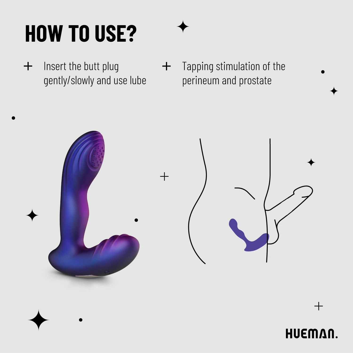 Paarse Hueman tappende buttplug met pushbutton bediening