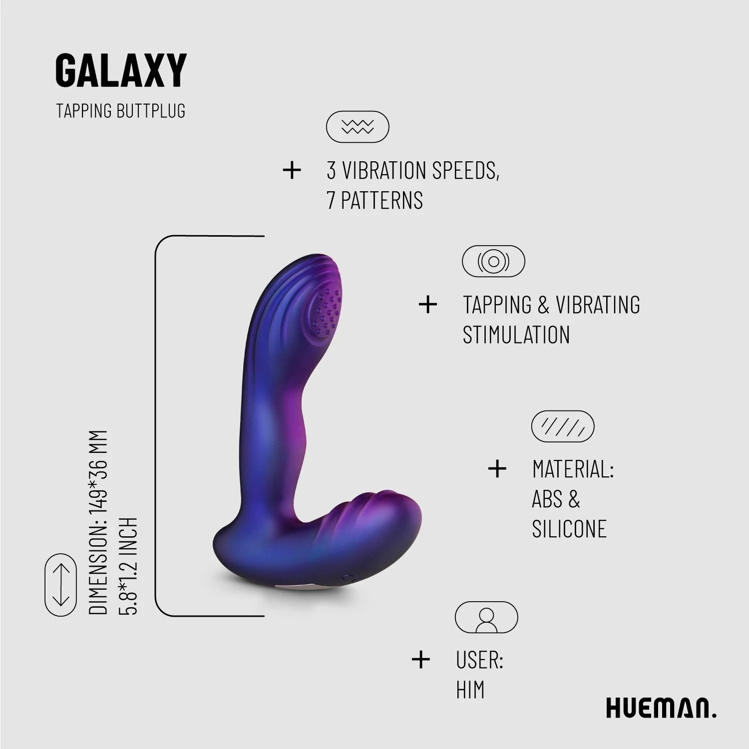 Hueman tappende buttplug oplaadbaar via USB-kabel