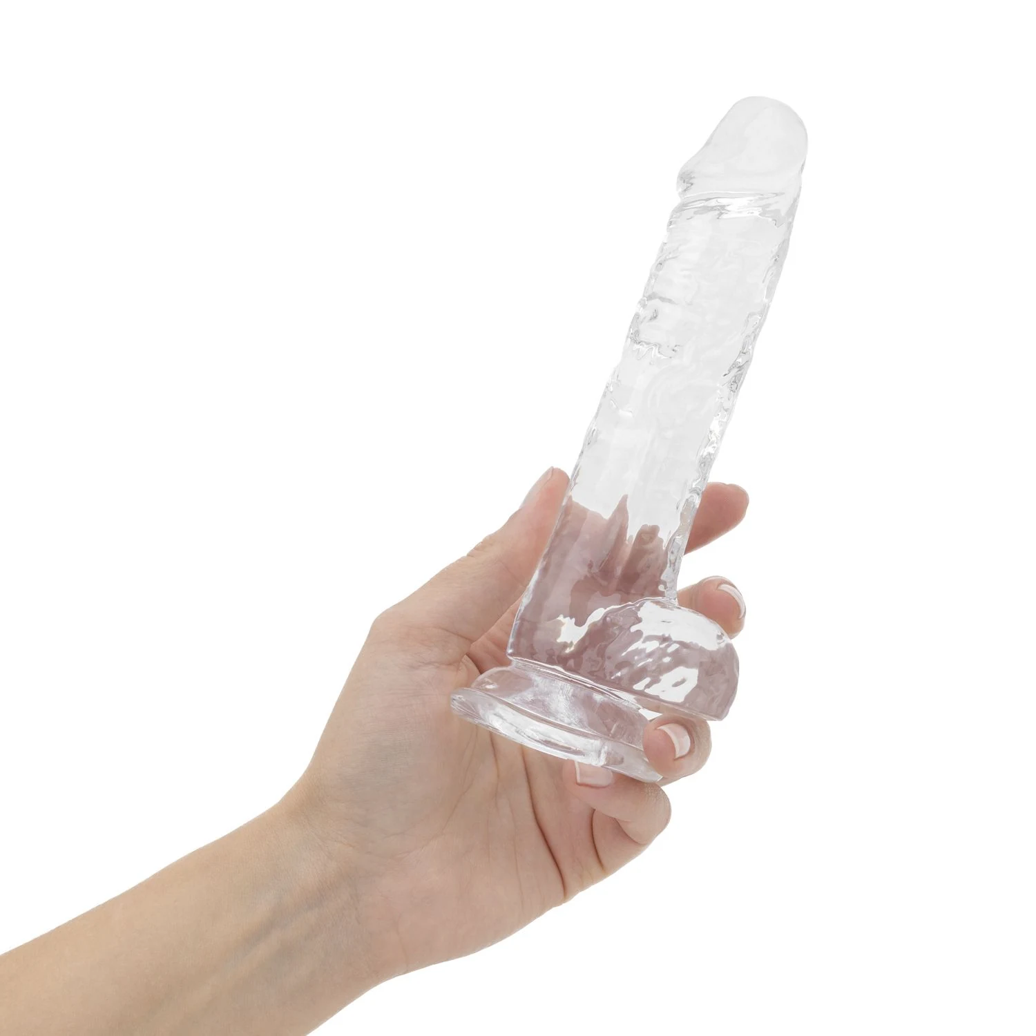 Transparante jelly dildo met ballen en zuignap