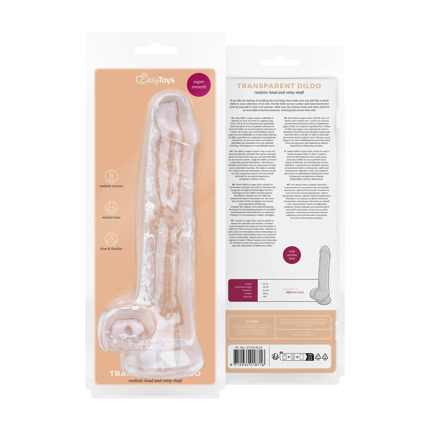 Dildo met ballen, transparant jelly materiaal en zuignap