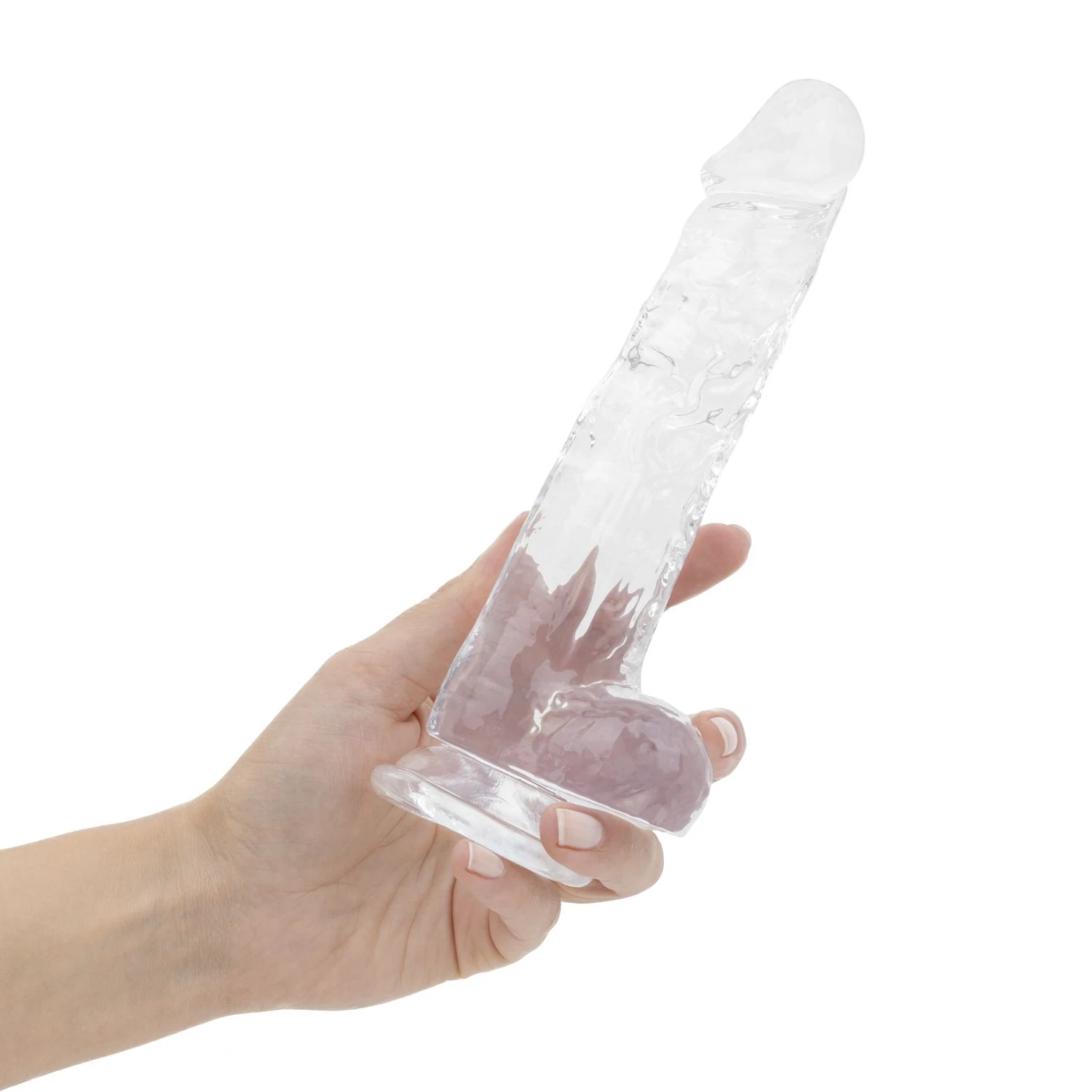 Transparante jelly dildo met ballen en sterke zuignap