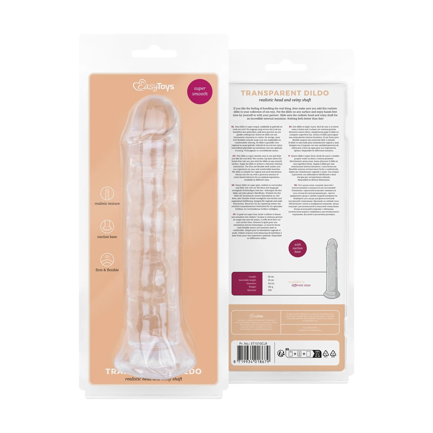 Transparante jelly dildo zonder ballen, geschikt voor glijmiddel op waterbasis