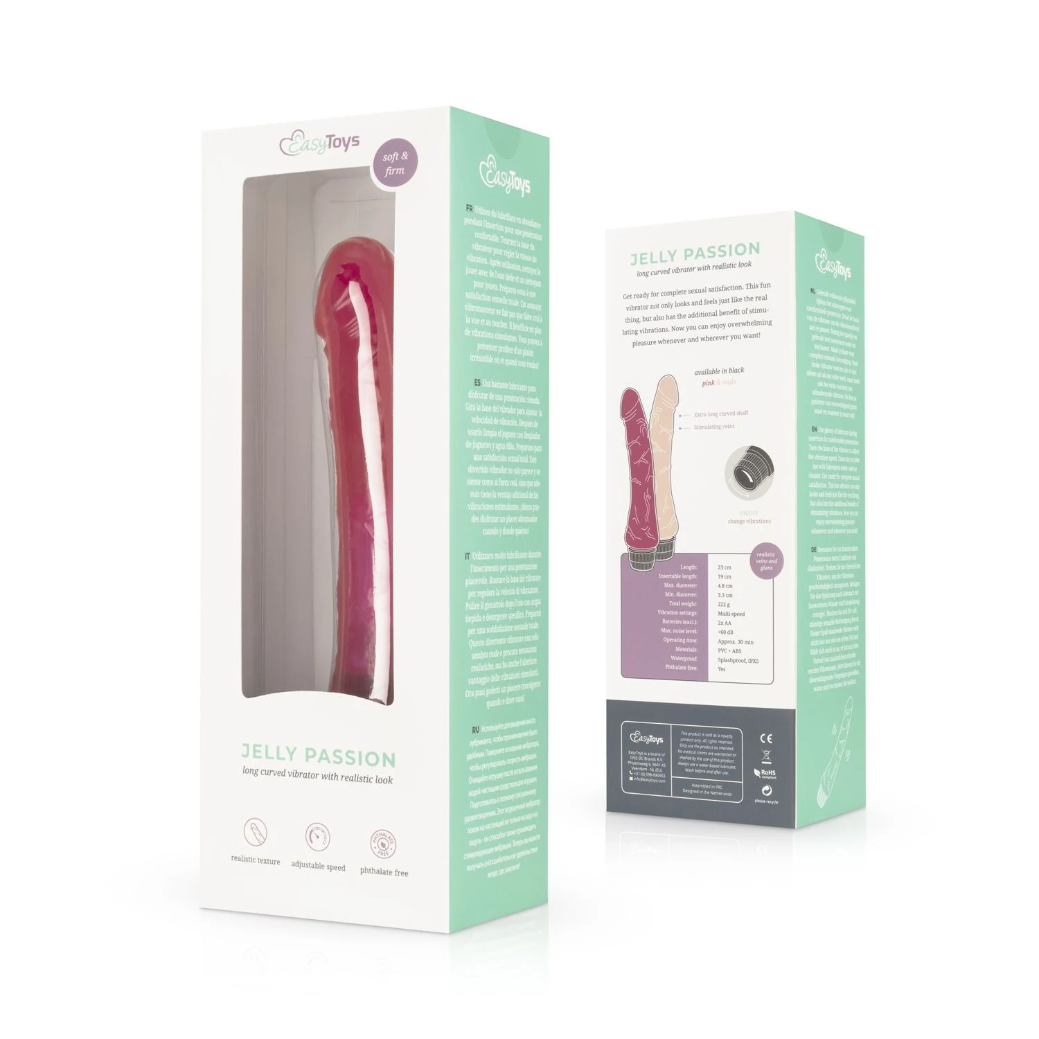 Roze realistische vibrator met geaderde schacht en zachte flexibele vorm