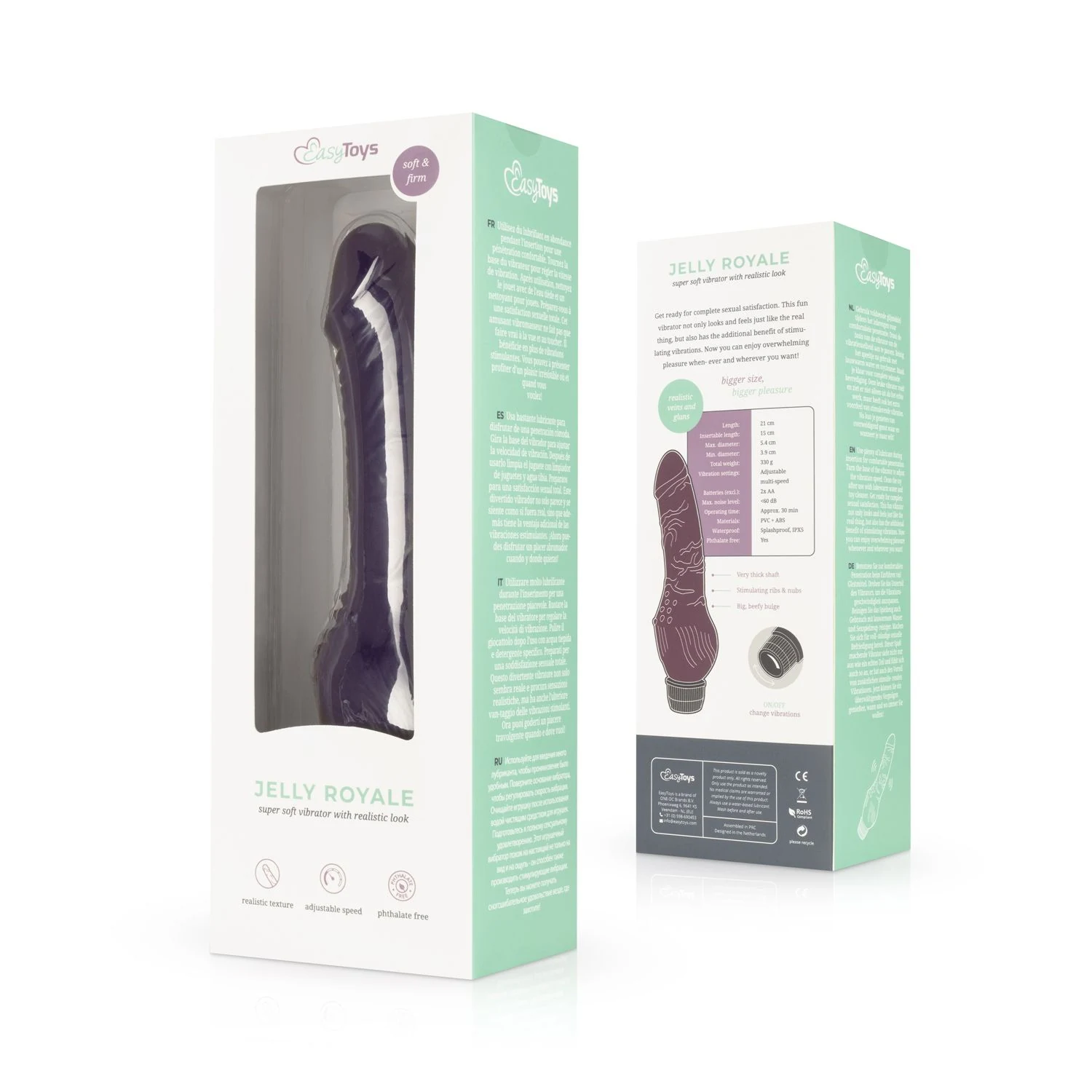Realistische vibrator paars met geaderde schacht en eikel