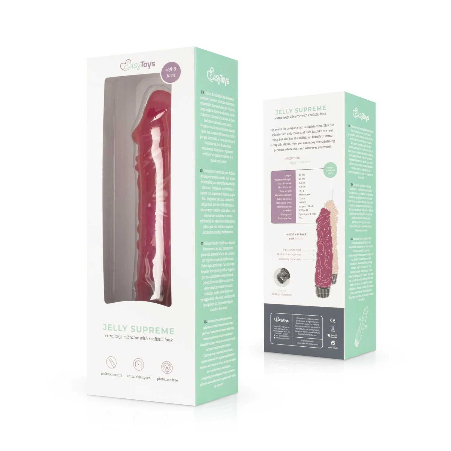 Jelly Supreme roze vibrator met maximale diameter van 51 mm