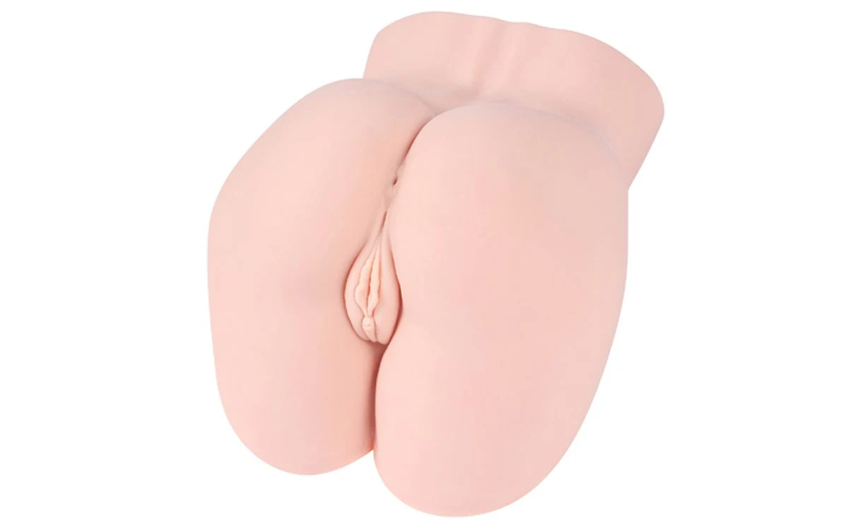 Kokos masturbator met vagina, anus, ribbels en noppen voor penisstimulatie