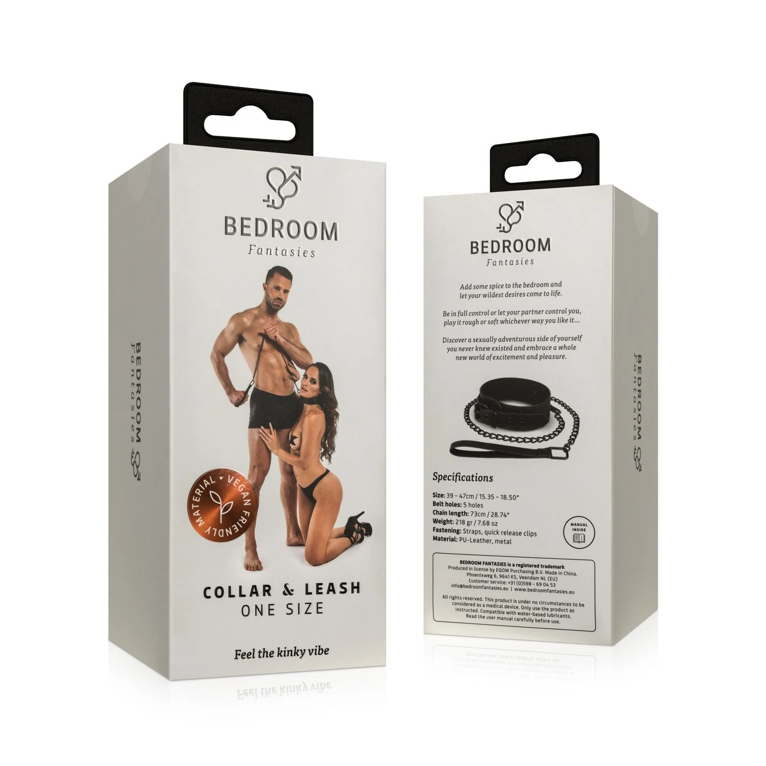 Zwarte BDSM halsband met 73 cm metalen ketting en handige lus