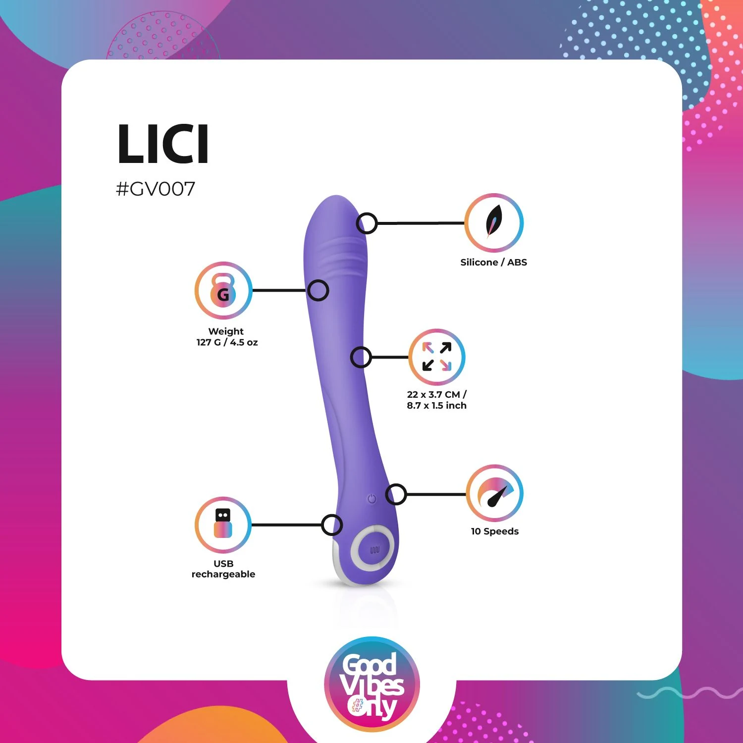 Paarse Lici G-Spot Vibrator met gekleurde LED-lampjes