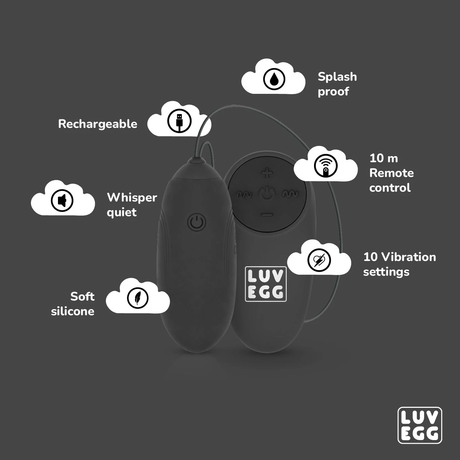 LUV EGG Zwart met pushbutton en wireless afstandsbediening