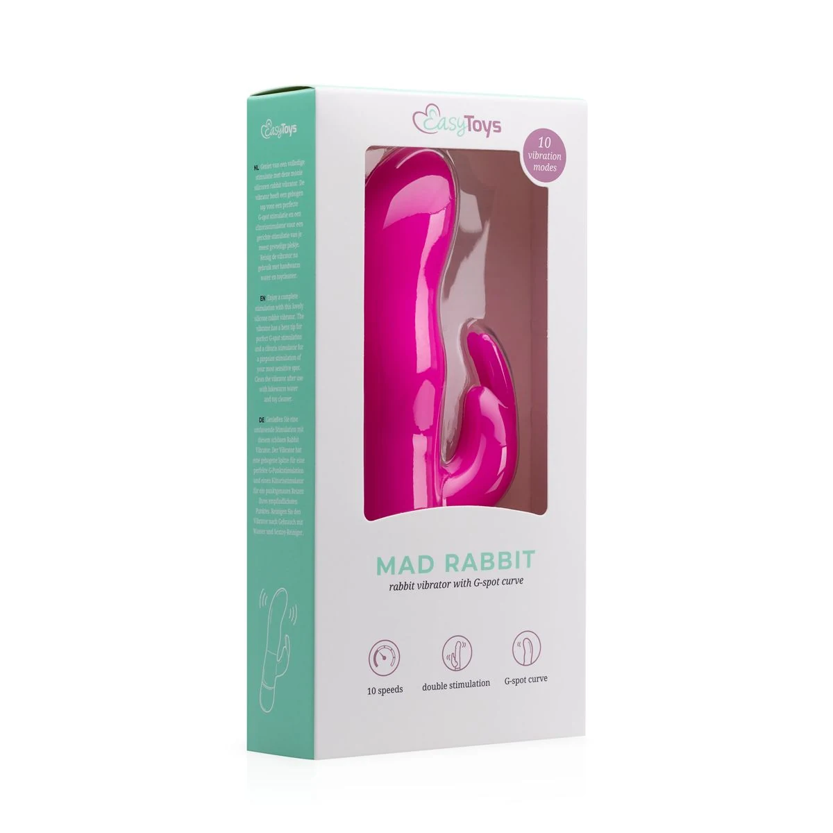 Mad Rabbit Vibrator Roze werkt op batterijen en heeft 10 vibratiepatronen