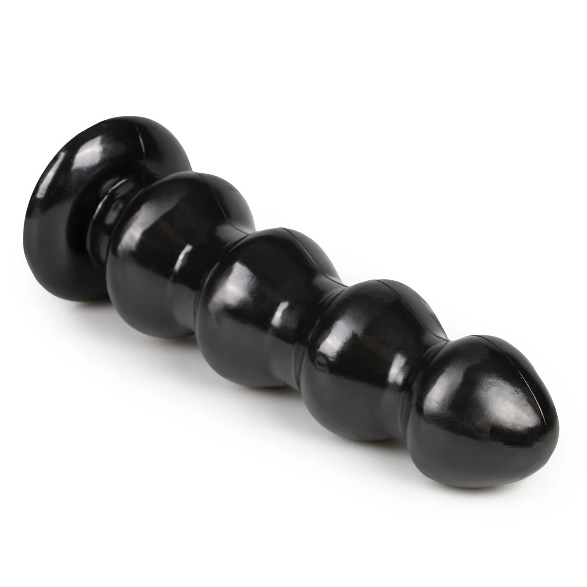 Zwarte grote dildo met zuignap, gladde structuur en taps toelopend model