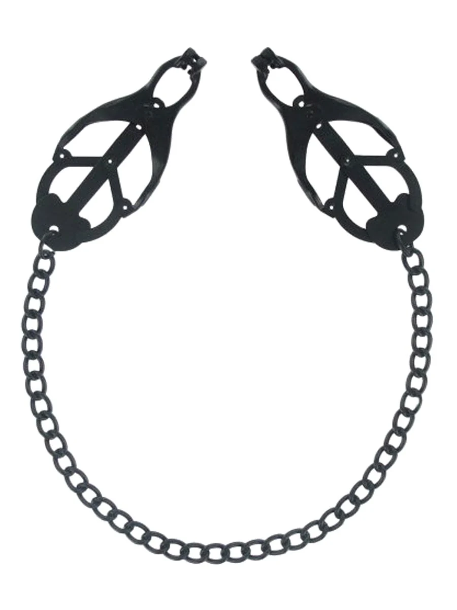 Master Series tepelklemmen Monarch Noir Nipple Vice met ketting in zwart edelstaal