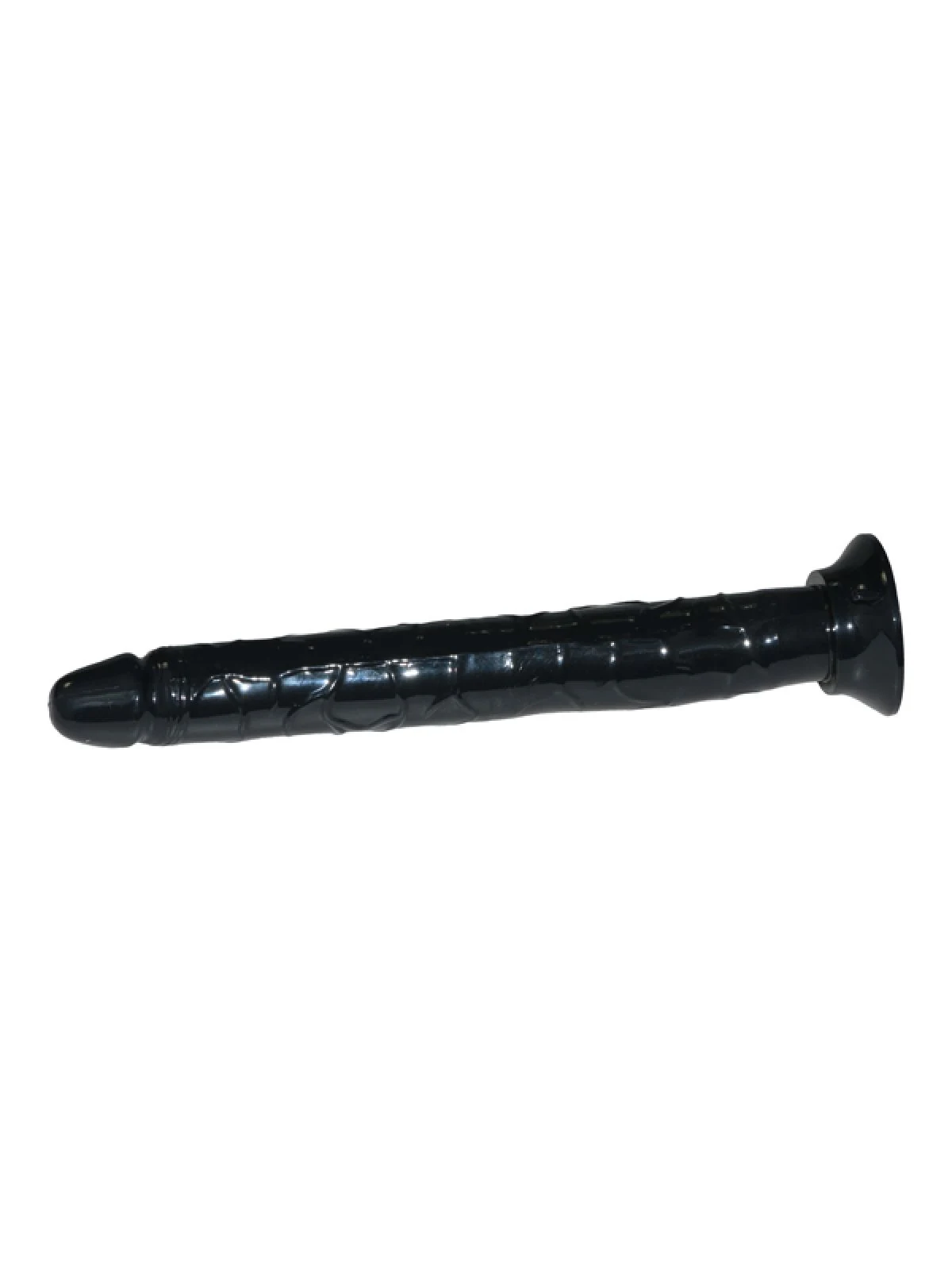 Zwarte Master Series dildo 32 cm met flexibele PVC vorm en natuurlijke details