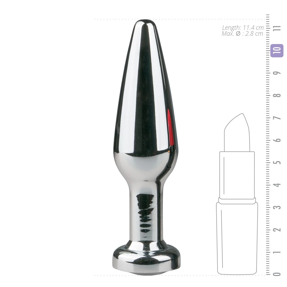 Aluminium buttplug zilver met smalle hals, ronde vorm en transparante steen