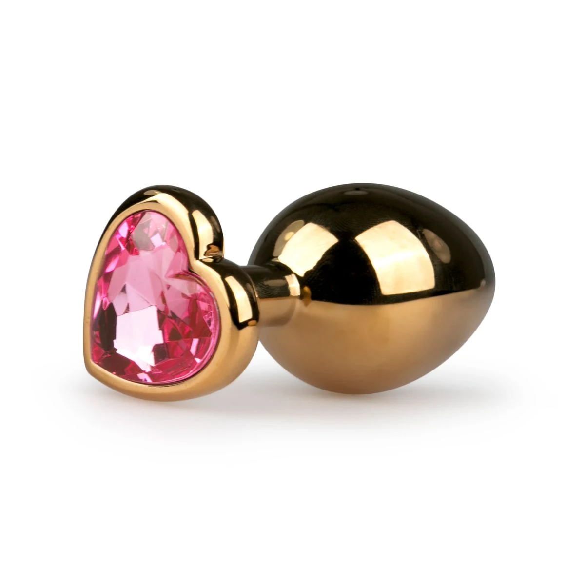 Metalen buttplug met hartje in goudkleurig aluminium met roze hartvormige steen