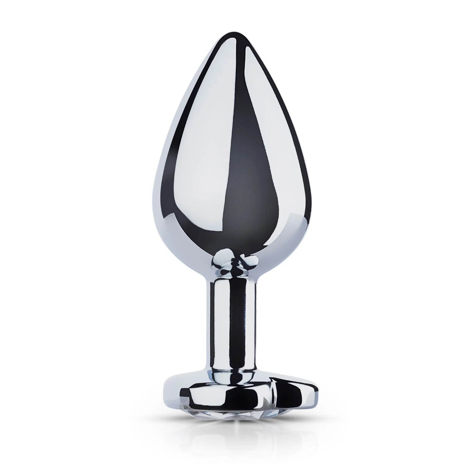 Zilverkleurige metalen buttplug met transparant kristallen hart