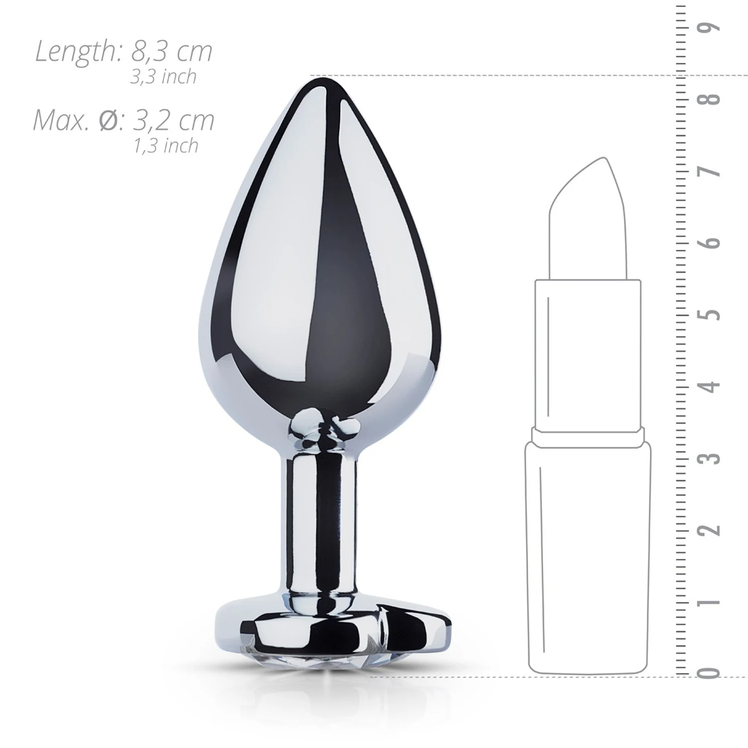 Metalen buttplug met hartje, platte onderkant en glad middenstuk